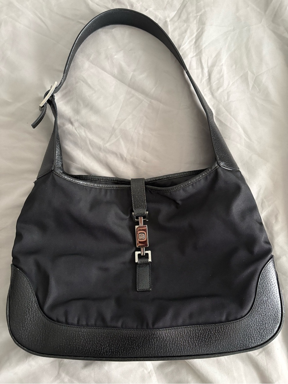 Gucci Nylon Jackie Shoulder Hobo Bag with Silver Accent
